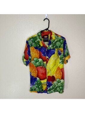 Petals and Peacocks Shirt Mens Small Fruit Bowl Painting Art Short Sleeve